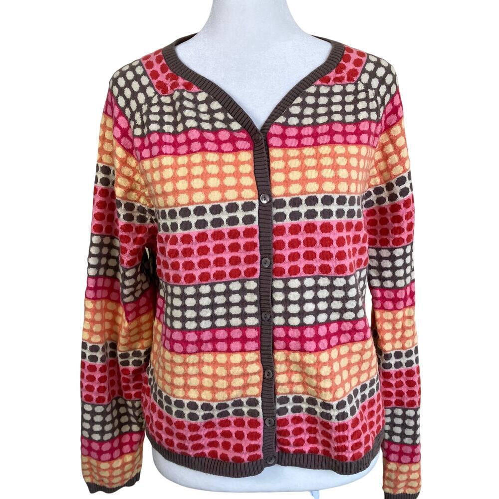 Talbots L Pet Vtg Y2K Retro Style Polka Dot & Striped Cardigan Cotton-Cashmere